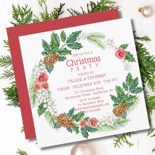 Convite de Natal Corporativo com Coroa de Rosas Ro