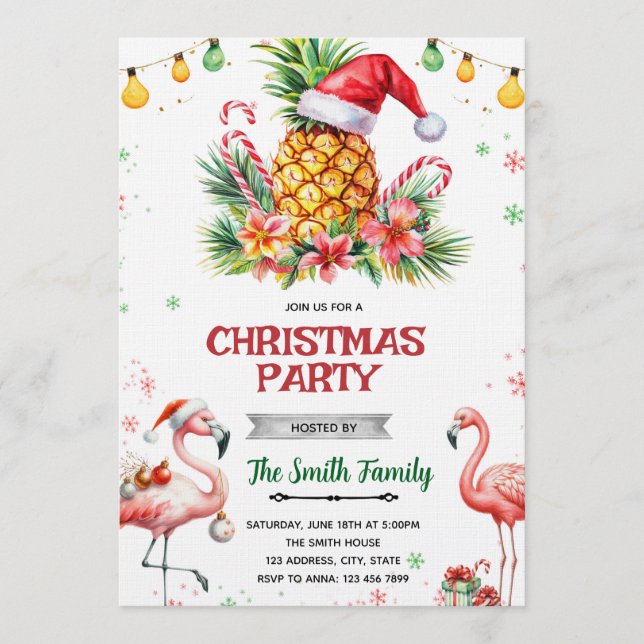 Convite de Natal de Abacaxi Tropical (Frente)
