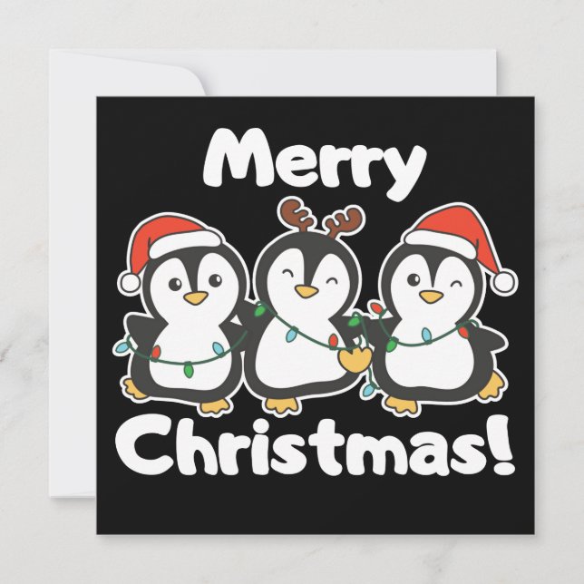 Convite de Natal de Animais Pinguins Fofos (Frente)
