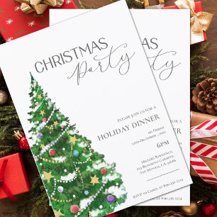Convite de Natal de Árvore Aquarela Elegante para