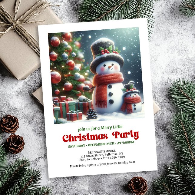 Convite de Natal de boneco de neve elegante editáv (Elegant Christmas snowman invite kids cheer editable

)