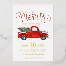 Convite de Natal de Caminhão Vermelho Vintage