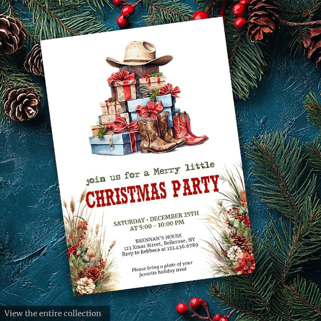 Convite de Natal de Cowboy do Velho Oeste para Imp (Old West Cowboy Christmas Printable Invite)