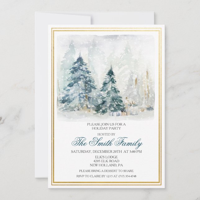Convite de Natal de Férias de Inverno em Aquarela (Frente)