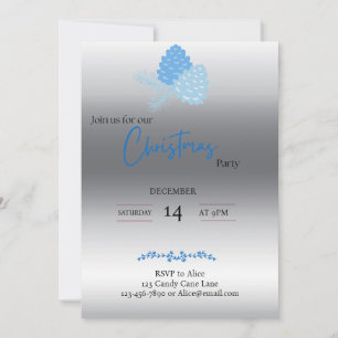 Convite de Natal de Pinha Azul e Prata