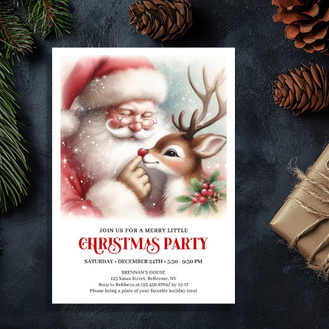 Convite de Natal de Santa Rudolph Festa de Inverno (Cute Santa Rudolph Winter Christmas Party Invite)