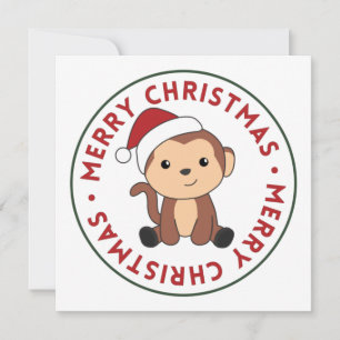 Convite de Natal do Macaco Neve Inverno Animais Ma
