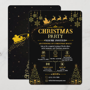 Convite de Natal do Papai Noel Preto e Dourado Ele