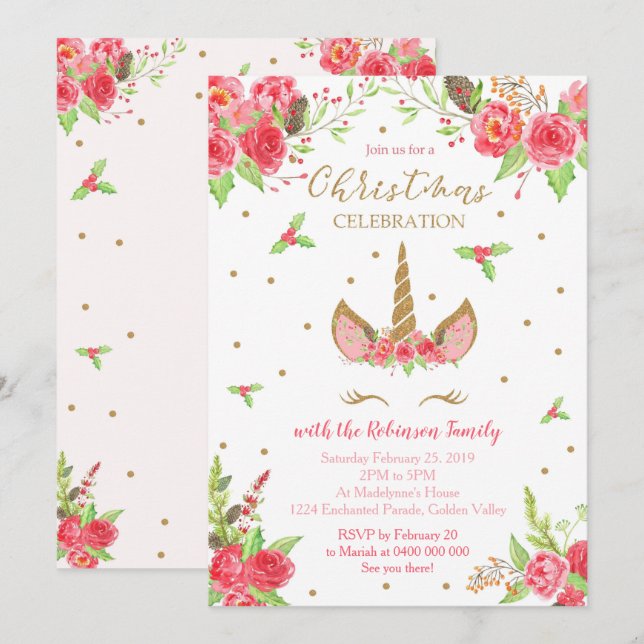 Convite de Natal do Unicórnio (Frente/Verso)