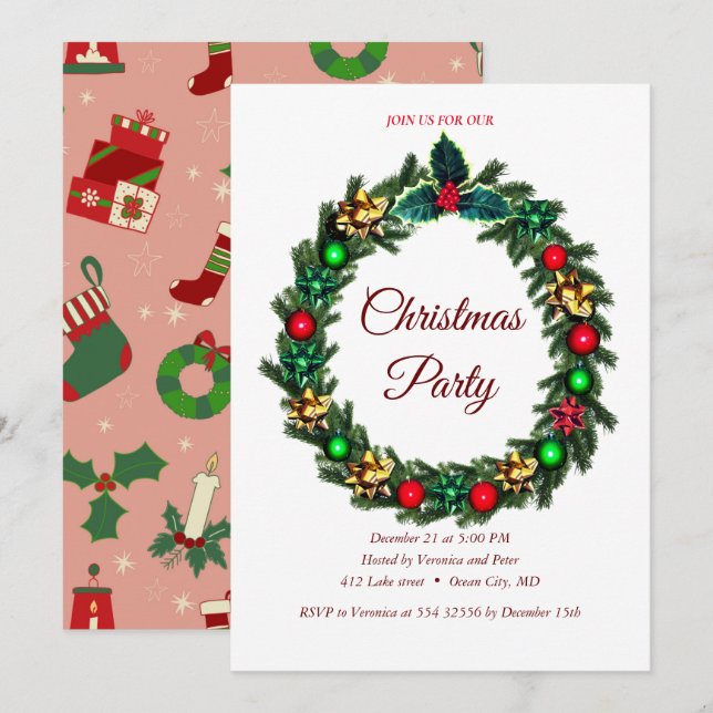 Convite de Natal doce e elegante (Frente/Verso)