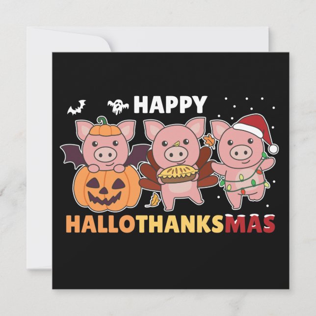 Convite de Natal dos Porcos Felizes Hallothanksmas (Frente)