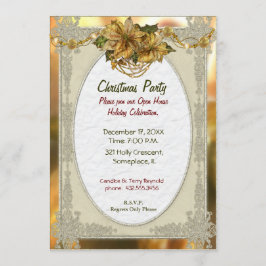 Convite de Natal Dourado para Poinsettia