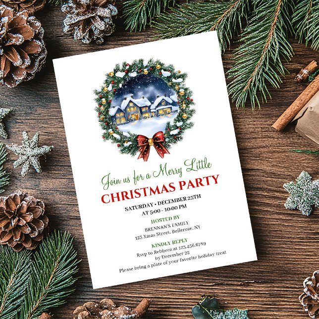 Convite de Natal Editável Cena de Inverno Aconcheg (Modern Cozy Winter Scene Editable Christmas Invite)