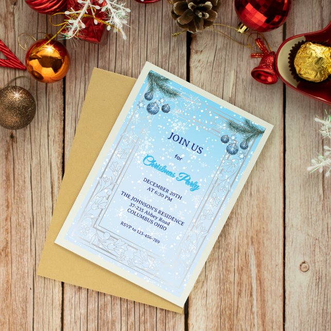Convite de Natal Elegante Azul de Luxo Personaliza (Criador carregado)
