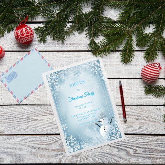 Convite de Natal Elegante Azul e Branco (Criador carregado)