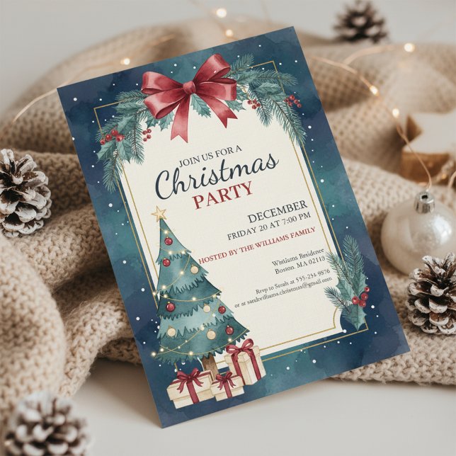 Convite de Natal Elegante com Aquarela para Festa (Watercolor Christmas Invite)