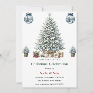 Convite de Natal Elegante com Árvore em Aquarela