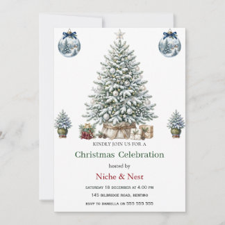 Convite de Natal Elegante com Árvore em Aquarela