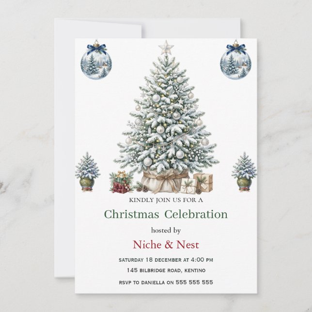 Convite de Natal Elegante com Árvore em Aquarela (Frente)