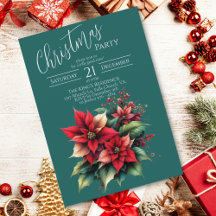 Convite de Natal Elegante com Flores Vermelhas par