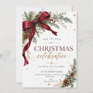 Convite de Natal Elegante com Laço Burgundy para S