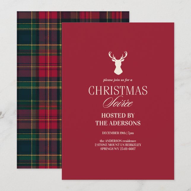 Convite de Natal Elegante com Xadrez Tartan (Frente/Verso)