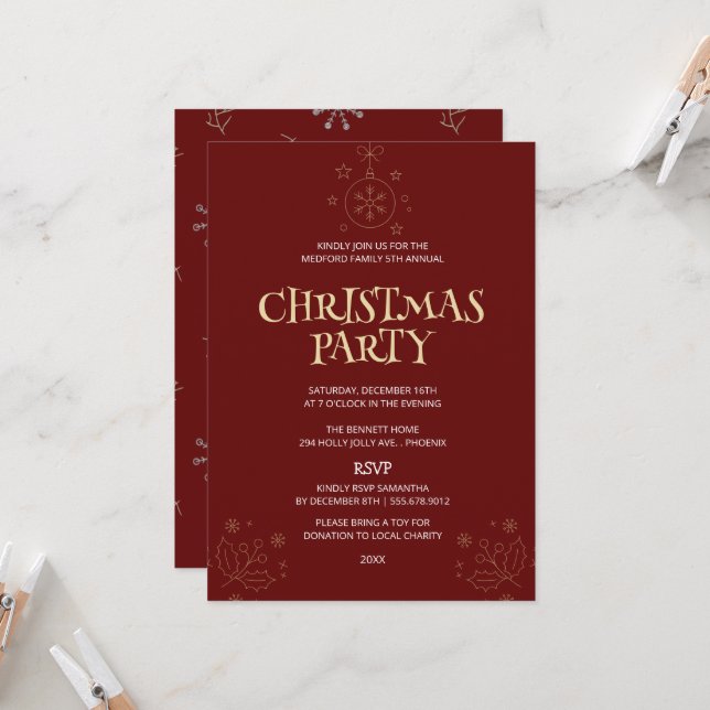 Convite de Natal Elegante Vermelho para Festa (Frente/Verso In Situ)