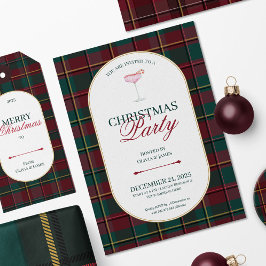 Convite de Natal elegante vintage em xadrez Tartan