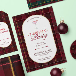 Convite de Natal elegante vintage em xadrez Tartan