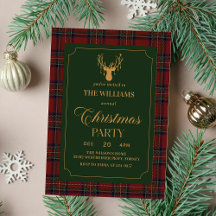 Convite de Natal Elegante Xadrez para Festa de Nat