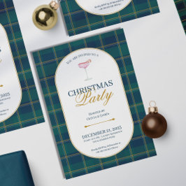 Convite de Natal Elegante Xadrez Tártan Vintage