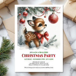 Convite de Natal em aquarela de cervo bebê doce  