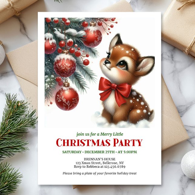 Convite de Natal em aquarela de cervo bebê fofo (Cute baby deer watercolor Christmas invitation digital template)