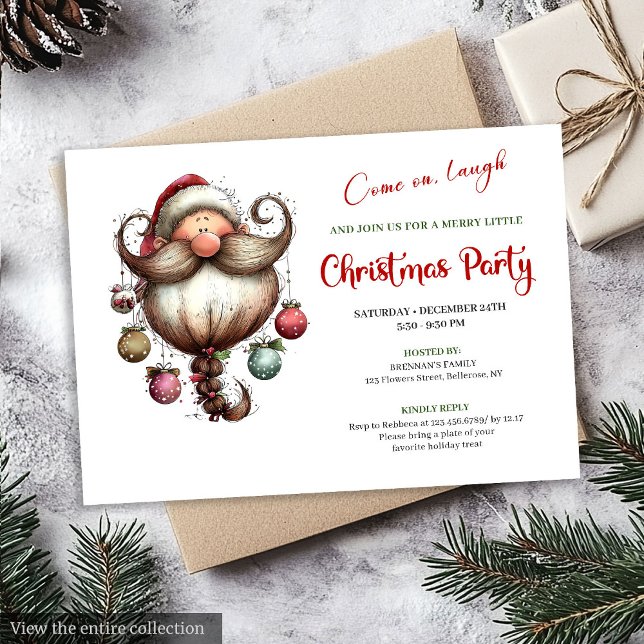 Convite de Natal em Aquarela do Papai Noel Excêntr (Whimsical Quirky Santa Watercolor Christmas Invite)