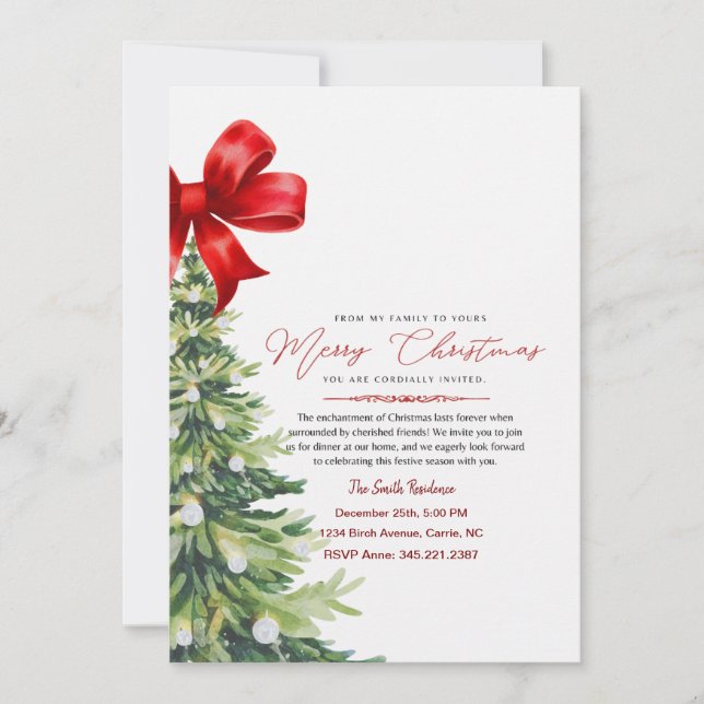 Convite de Natal em Aquarela Floral Vermelha Elega (Frente)