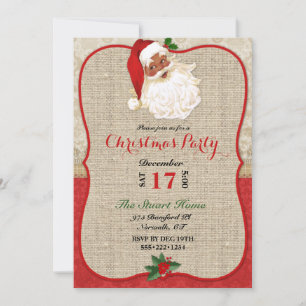 Convite de Natal em Burlap Damask com Papai Noel