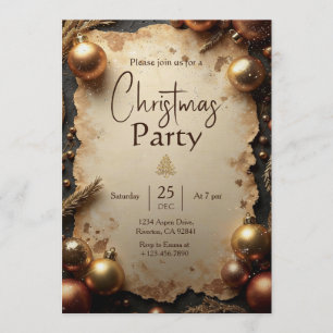 Convite de Natal em Dourado Vintage para Festa de