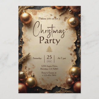 Convite de Natal em Dourado Vintage para Festa de