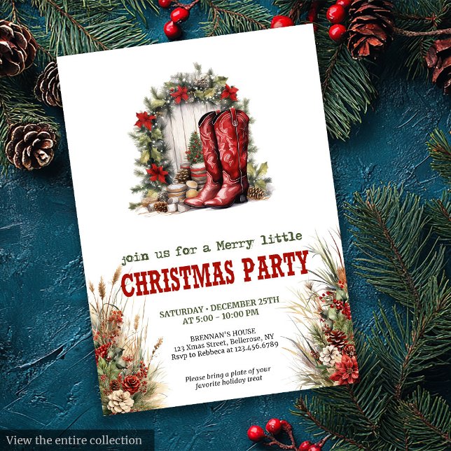 Convite de Natal em vermelho e verde para festa em (Farmhouse Christmas party red green invitation

)