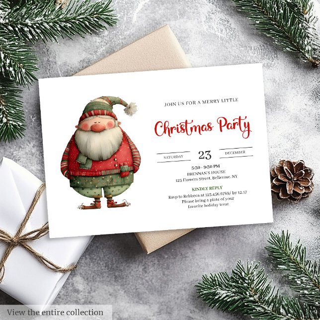 Convite de Natal engraçado do Papai Noel vermelho  (Funny Santa trendy red green Christmas invitation)
