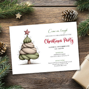 Convite de Natal engraçado em aquarela árvore verm