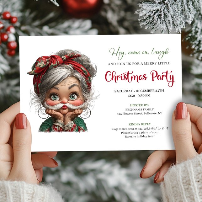 Convite de Natal Excêntrico para Vovó em Estilo Ca (Quirky Cartoon Granny Happy Xmas Event Invitation)