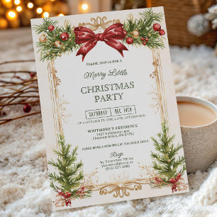 Convite de Natal Festa com Laço Elegante Dourado e
