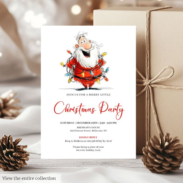 Convite de Natal Festivo com Papai Noel Excêntrico (Watercolor Quirky Santa Festive Christmas Invite)