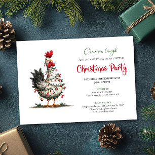 Convite de Natal Festivo de Galinha em Aquarela Di