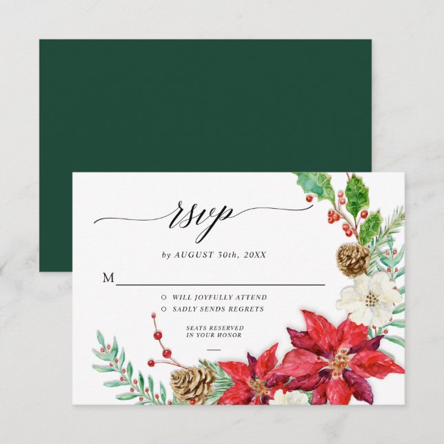 Convite de Natal Floral Burgundy Vermelho RSVP Ele (Frente/Verso)