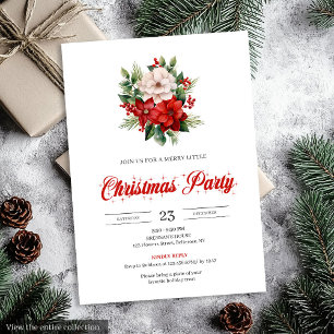 Convite de Natal Floral de Poinsettia Vermelha com
