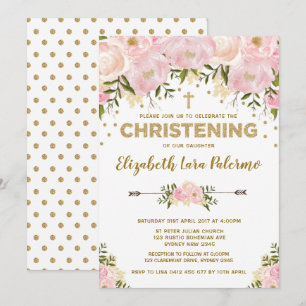 Convite de Natal Floral Rosa Pastel Baptism