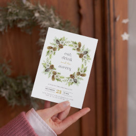 Convite de Natal Green Floral Wreath