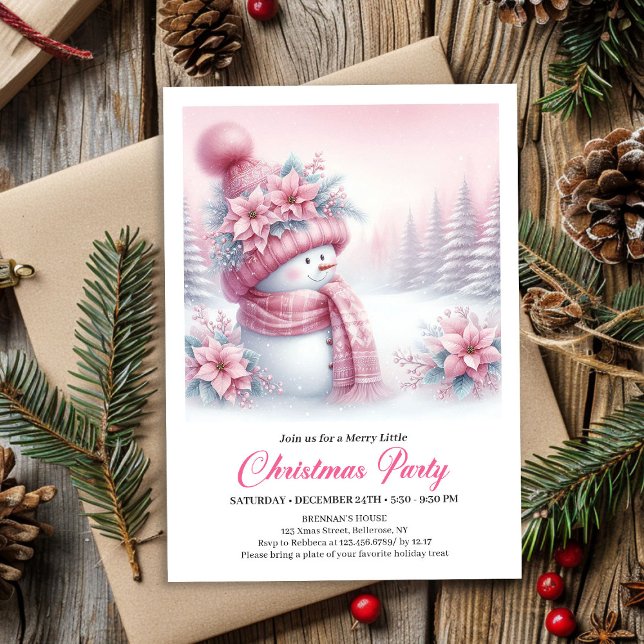 Convite de Natal Infantil Boneco de Neve Rosa Aleg (Joyful Pink Snowman Kids Download Christmas Invitation

)